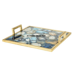 ถาดไม้รูปวงรีสำหรับงานปาร์ตี้ถาดเสิร์ฟทำด้วยมือดีไซน์ทันสมัยพิมพ์ลายดอกไม้สีฟ้าเคลือบทำด้วยมือ - Product Image 5