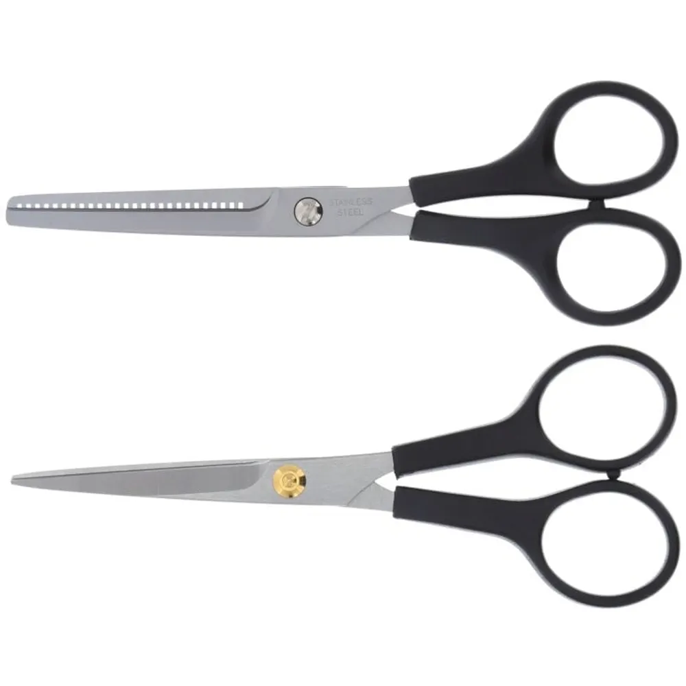 Gunting pemangkas rambut, pisau Stainless Steel ujung tumpul 5.5 inci pegangan plastik hitam untuk Salon Kecantikan dasar instrumen bedah