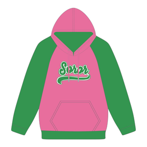 <b>Pink</b> Soror Raglan Sleeve <b>Hoodie</b> Greek Sorority Womens <b>Pink</b> & Green College Sisterhood Stylish Casual <b>Hoodie</b> Apparel - Product Image 5
