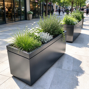 Jardinières rectangulaires en métal blanc avec pieds, pots de fleurs minimalistes thermolaqués pour l'extérieur, pour café - Product Image 6