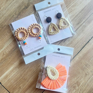 Natural Fiber Bamboo Rattan <b>Earrings</b> Handmade Vietnam Eco Friendly Lightweight Boho Fashion Accessories - Product Image 6