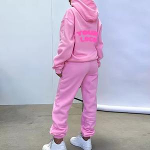ชุดวอร์มสวมหัวมีฮู้ดโอเวอร์ไซส์และจ็อกเกอร์แบบสวม3D สีชมพูปักโลโก้ได้ตามต้องการ - Product Image 4
