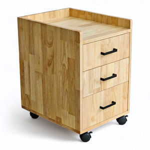 Rubber Wood Minimalist 3-Compartment Mobile Personal <b>Locker</b> 40x50x55cm-TCN68044 - Product Image 1