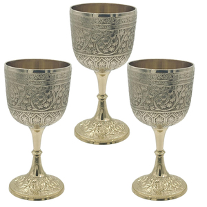 Handcrafted Silver Finish Brass Chalice | Ornate Engraved <b>Goblet</b> Cup | Premium Decorative Serveware for Table Setup Luxury - Product Image 1