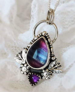 Anillo de Plata de Ley Hecho a Mano con Diseño Floral, Gema de Fluorita, Amatista Pequeña, Estilo Vintage, Joyería de Moda para Boda, Regalo para Mujer - Product Image 2