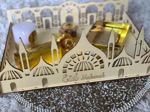 Plateau en bois avec motif de mosquée et lune Parfait pour l'Aïd Servant des dattes Bonbons Fruits secs et décoration de table festive - Product Image 5