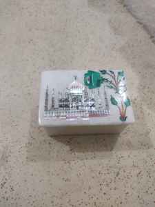 Handmade Antique White Marble Inlay Jewelry <b>Box</b> Taj Mahal Design <b>Floral</b> Art Decorative Stone Souvenir Wedding Gift - Product Image 2