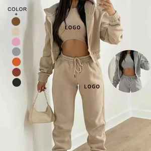 Streetwear solide pour femmes 2 pièces pull ensemble confortable à manches longues pull Shorts pantalon respirant coton - Product Image 1