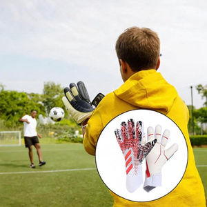 Soccer Goalie Gloves Anti Slip Hand Protector Professional Goalkeeper Gloves Size 7 <b>Red</b> and White Breathable With OEM - Product Image 4