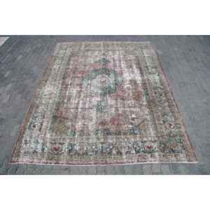 Alfombra Vintage, Alfombra Turca de 7.8x10.2 pies, Alfombra de Lana Roja Abstracta - Product Image 1