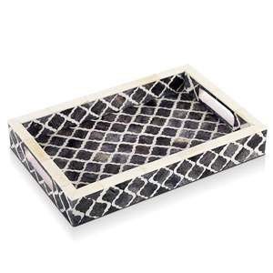 Bandeja de servicio con incrustaciones de hueso blanco Diseño elegante hecho a mano Bandeja de servicio con incrustaciones de hueso negro Acento decorativo para el hogar al precio más bajo - Product Image 3