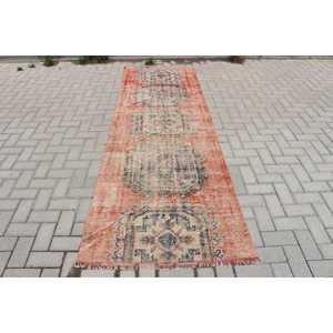 Tapis vintage, tapis turc 3,2x9,3 pieds, tapis marocain en laine rouge et bleu - Product Image 1