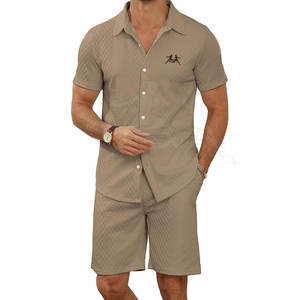 ชุดเสื้อโปโลทรงสลิมฟิตสำหรับผู้ชาย, ชุดเสื้อโปโลแขนสั้นและกางเกงขาสั้นผ้าฝ้าย100% - Product Image 4