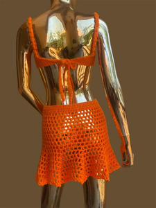 Maillot de bain bikini fait main sur mesure avec jupe, sexy, taille haute, tricoté, deux pièces, motif uni, XS Plus, tenue de plage - Product Image 5