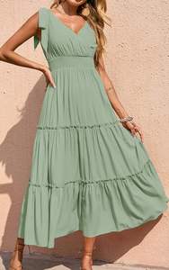 Vestido largo liso de rayón de verano para mujer, vestido Maxi de vacaciones informal suelto cómodo bohemio verde menta - Product Image 3