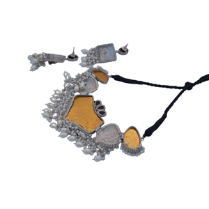 Best Selling <b>Handmade</b> Brass Jewelry Fashionable <b>Silver</b> Look Alike White Polish <b>Necklace</b> with Earrings for Women and Girls - Product Image 3