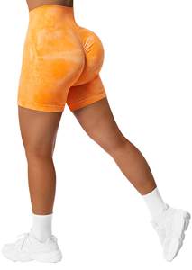 Pantalones cortos de Yoga sin costuras de cintura alta para mujer, mallas de entrenamiento con patrón sólido, Spandex reciclado/nailon, ropa deportiva para gimnasio - Product Image 4