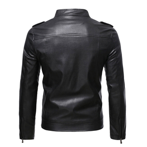 High Quality Leather <b>Jacket</b> with Custom Logo Printing Stand Collar Waterproof Breathable Plus Size OEM Service Available for <b>Men</b> - Product Image 2