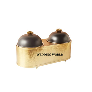 Chauffe-plats double en métal noir et or, design de luxe, pour mariage, casserole décorative en métal - Product Image 1