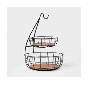 Modern Home Decorative Fruit <b>Basket</b> XL Rectangle Size High Quality Handmade <b>Wooden</b> Base with Black Iron Wire Classic Design - Product Image 2