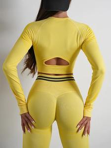 Short de levage de hanche taille haute personnalisé combinaison d'entraînement dos nu respirante avec cordon ensemble de yoga sans couture équipement de sport de gymnastique solide - Product Image 6