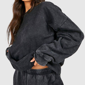 2025 última colección de primavera Unisex lavado ácido algodón chándal logotipo personalizado mujer gran tamaño Sudadera con capucha pantalones transpirables conjunto - Product Image 4