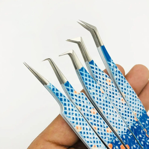 High Quality Stainless Steel Eyelash Extension Tweezers Different Styles Diamond Grip Beauty <b>Silver</b> Tip Various Back Styles for - Product Image 4