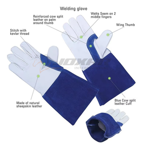 Thick leather welding <b>gloves</b> with <b>long</b> cuff protection and soft inner lining designed for all day wear in welding operations - Product Image 2