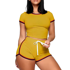 Ensembles OEM personnalisés pour femmes avec short taille haute et t-shirt court vêtements d'été deux pièces Design de mode - Product Image 2