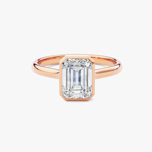 10K Solid Gold Bezel Emerald Cut <b>Engagement</b> <b>Ring</b> Original <b>Moissanite</b> Diamond Prong Setting Gold Plated-Wedding Gift for Women - Product Image 5