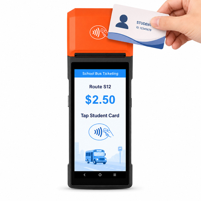 Bus Fare Collection Android 14 Handheld Payment Terminal with NFC QR Code Scanner GPS and 58mm Ticket Printer R330 Plus