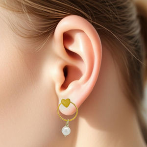 Pendientes de aro con abalorio de corazón de moda de oro de 14 quilates con gota de perla de agua dulce elegante minimalista regalo de boda y fiesta joyería para mujer - Product Image 5