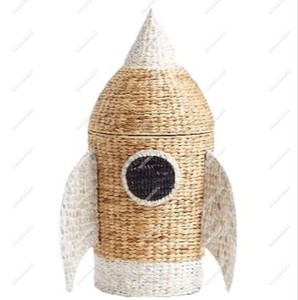 Premium-Raketenförmiger Korb mit Deckel natürliches Rattan handgefertigter Weiden-Kind-Speicherkorb für Spielzeug Kleidung Spielzeug im Kinderzimmer - Product Image 1