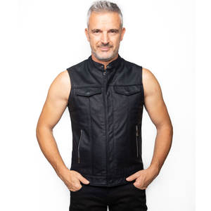 Rivian Atlantic Noir Biker Style Gilet Classique En Cuir Véritable Simple Boutonnage avec Frange Hiver ODM Fourniture Fermeture À Glissière - Product Image 1
