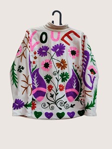 Manteau en coton brodé floral bohème avec manches chauve-souris, col rond, grande taille, vêtements décontractés pour femmes, vêtements de printemps - Product Image 3