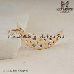 Colgante de oro de 14k con múltiples piedras preciosas de zafiro, colgante de Luna, joyería Unisex, venta al por mayor - Product Image 4