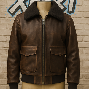 Veste en cuir d'aviateur B2Bomber pour homme, veste de moto personnalisée, pilote vintage, mode d'hiver, vêtements d'extérieur, col en fourrure véritable, cuir tanné - Product Image 1
