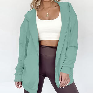 Fournisseur direct d'usine, sweats à capuche oversize pour femmes de haute qualité, 100% coton, manches longues, fermeture éclair, sweat à capuche pour femmes - Product Image 4