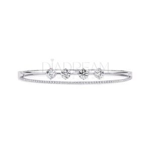 Bracelet double bande en argent sterling 925 avec diamant Moissanite coupe ronde cadeau classique plaqué or pour elle pour les fêtes - Product Image 1