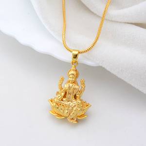 สร้อยคอจี้ทองเหลืองชุบทอง lakshmi DEVI เครื่องประดับเทพเจ้าฮินดูเครื่องประดับออกแบบดอกบัวสำหรับผู้หญิง - Product Image 6
