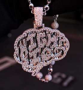 Collar de Lujo con Nombre Personalizado y Piedras de Moissanita en Forma de Diamante, Joyería Hip Hop Plateada - Product Image 3