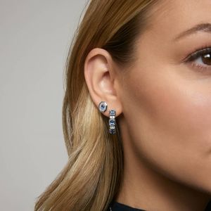 Luxury Blue Sapphire Diamond Hoop Earrings for Women 14K White Gold Cushion Cut Sapphire <b>Huggie</b> Earrings Fine Jewelry - Product Image 4