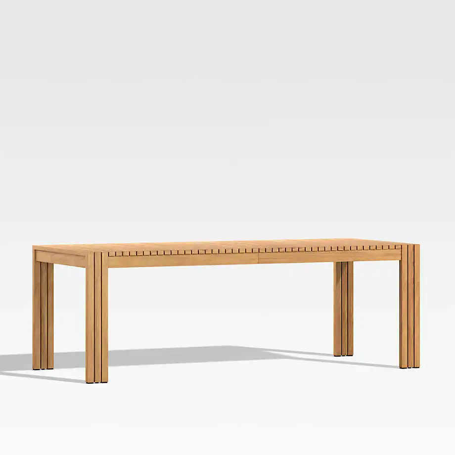 Meja makan kayu Batten dapat diperpanjang jati meja makan luar ruangan dengan meja atas berlapis tebal