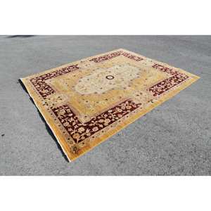 Alfombra turca Vintage de área grande estilo Kilim clásico amarillo rojo patrón de retazos 7,8X9,7 pies Material de lana látex para habitación de pasillo - Product Image 3