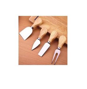 Ensemble de fromage en bois et acier inoxydable Couteaux Outils Coupe-beurre en acier inoxydable avec mini manche en bois - Product Image 1
