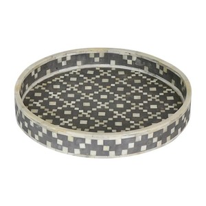 Plateau de service en incrustation d'os de qualité supérieure plateau rond Option de cadeau moderne Occasions spéciales Design géométrique décor de pièce maîtresse parfait - Product Image 2