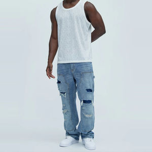 กางเกงยีนส์ขาตรงสำหรับผู้ชายกางเกงยีนส์แฟชั่นสตรีทสำหรับผู้ชาย - Product Image 6