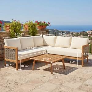 Sofá Seccional de Jardín para Exteriores, Madera de Teca, Cuerda Tejida, Sofá de Patio Acolchado, Conjunto de Asientos para Balcón - Product Image 2