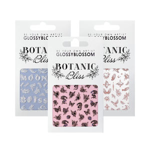 GLOSSYBLOSSOM Botanic 4mix Nail Deco Stickers Fondo de 4 colores con marco de holograma Mariposa Serpiente Flor Luna Obeject - Product Image 1