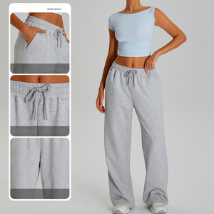 Pantalones Deportivos Casuales de Cintura Alta para Mujer, con Bolsillos, Cordón Ajustable y Pierna Ancha - Product Image 2